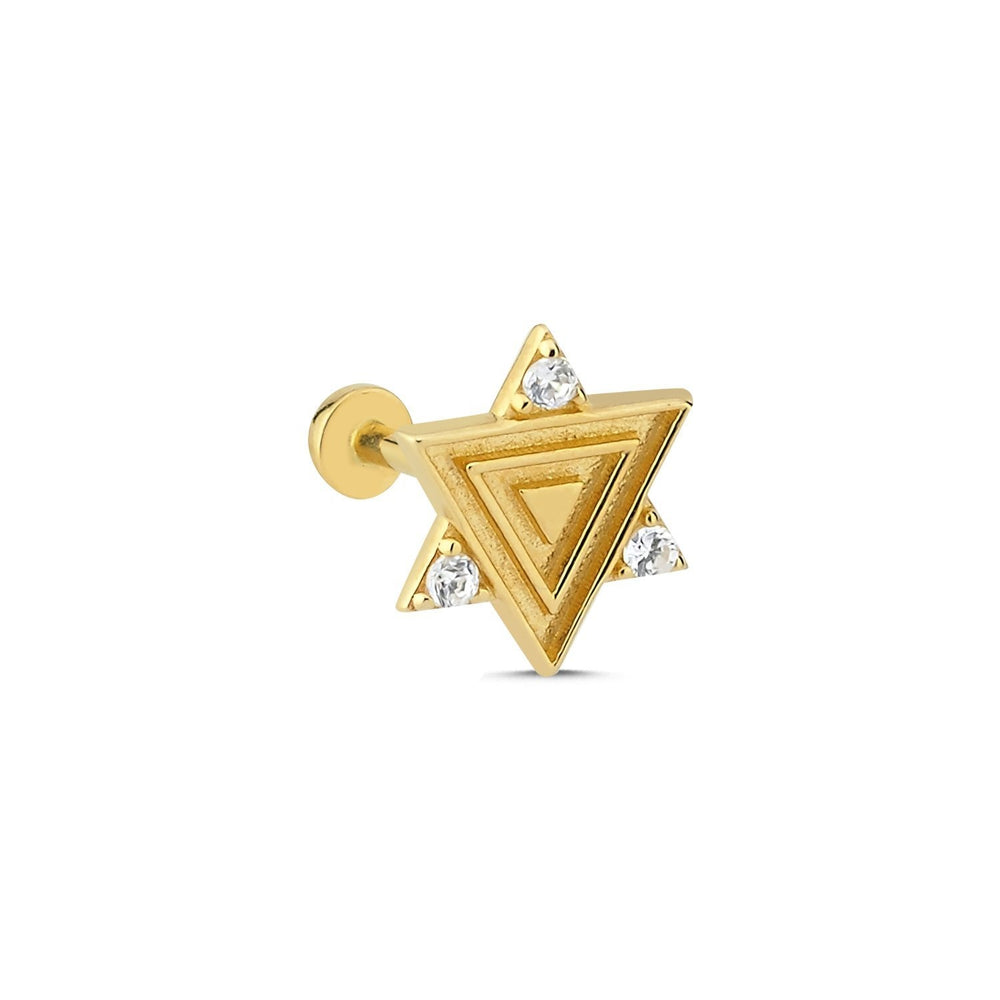 14k Gold Nested Triangle Model Three Stone Tragus Piercing