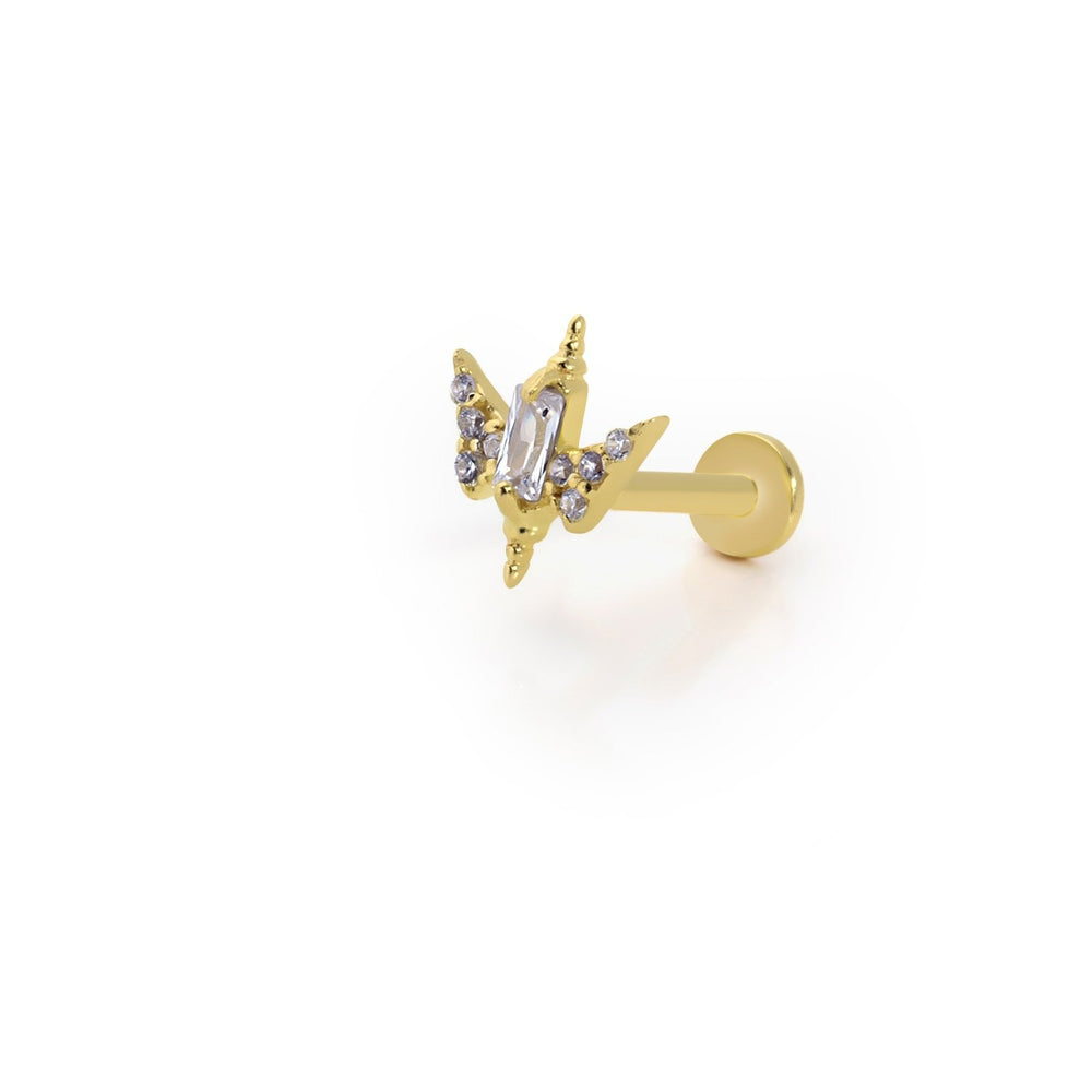 14k Gold Baguette Stone Detailed Model Tragus Piercing