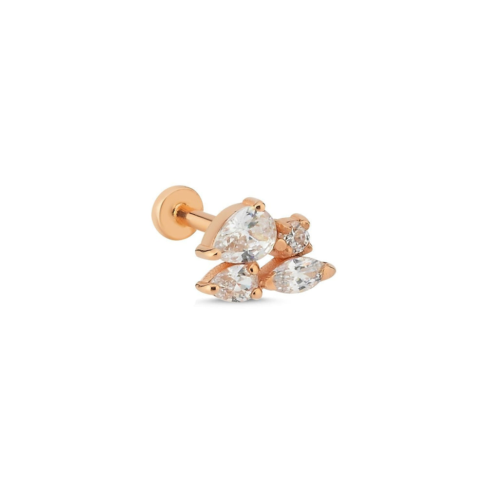 14k Gold Triple Drop & Solitaire Model Tragus Piercing