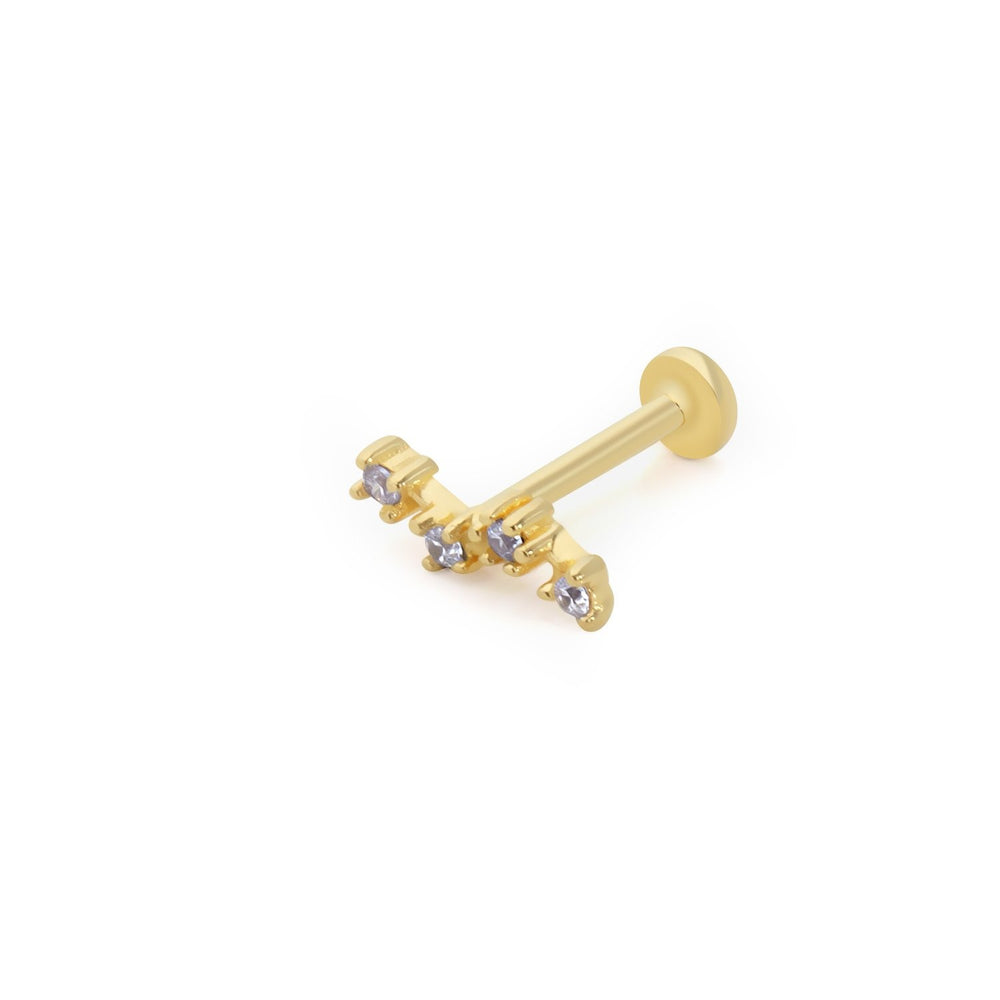 14k Gold Wave Model Four Stone Tragus Piercing