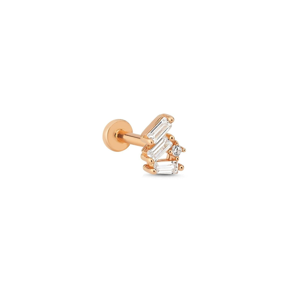 14k Gold Three Baguette Solitaire Detail Tragus Piercing