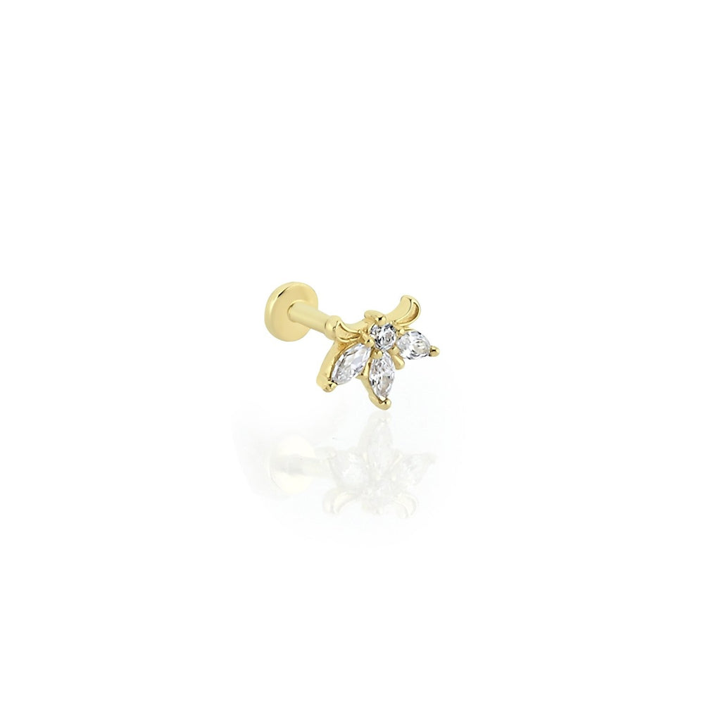 14k Gold Drop Stone Model Half Flower Tragus Piercing