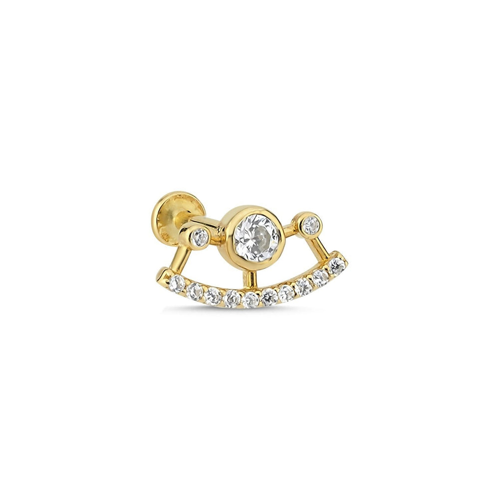 14k Gold Combination Round Stone Tragus Piercing