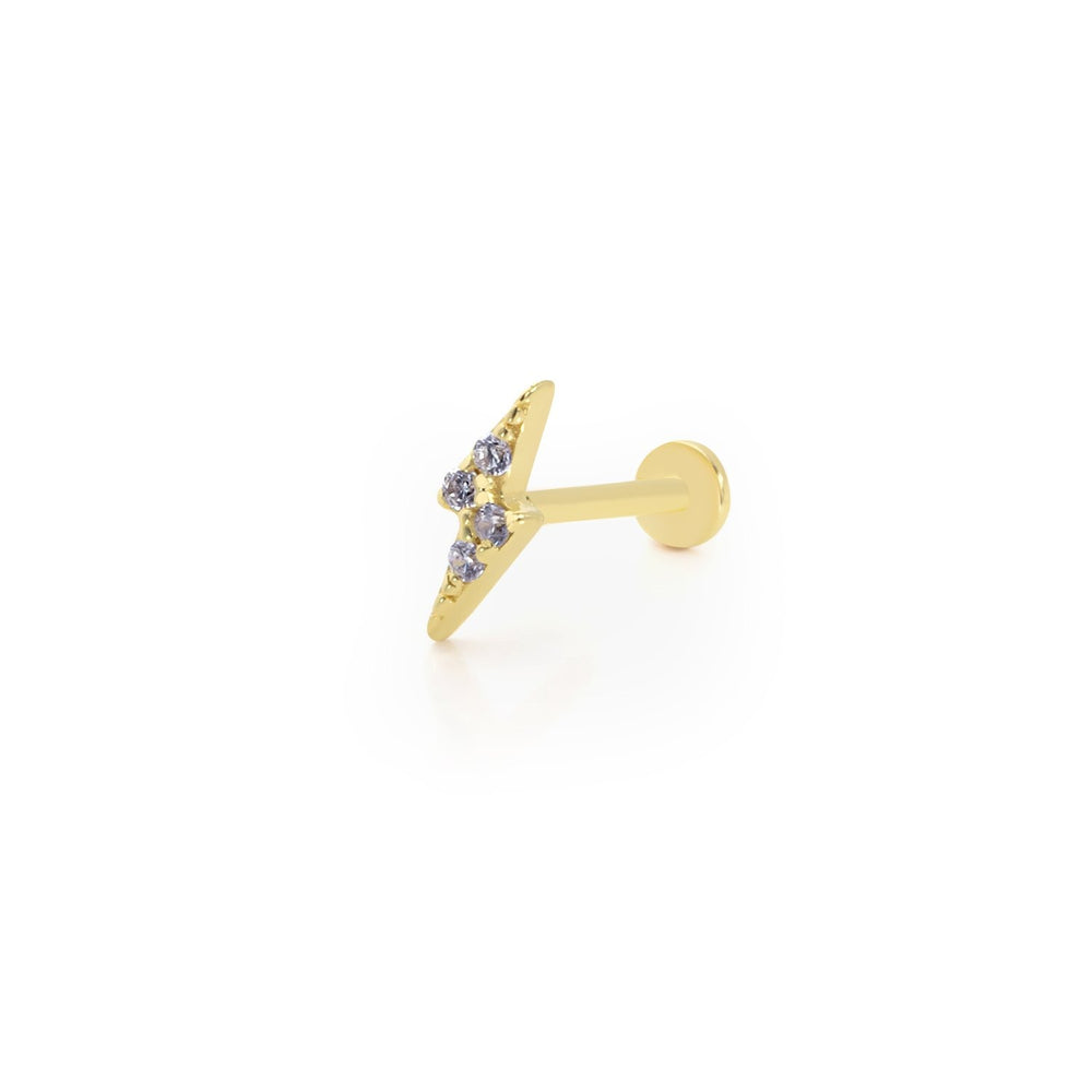 14k Gold Stone Lightning Tragus Piercing