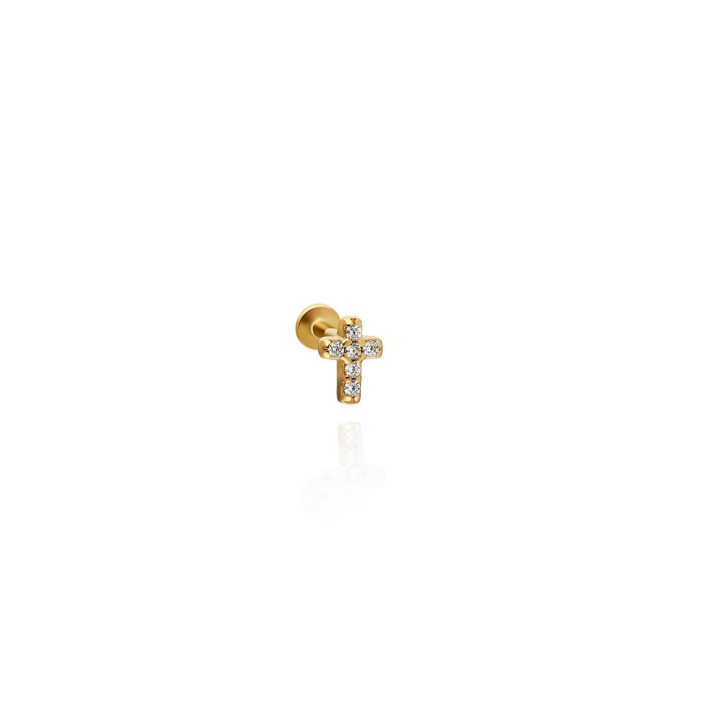 14k Gold Stone Cross Model Tragus Piercing