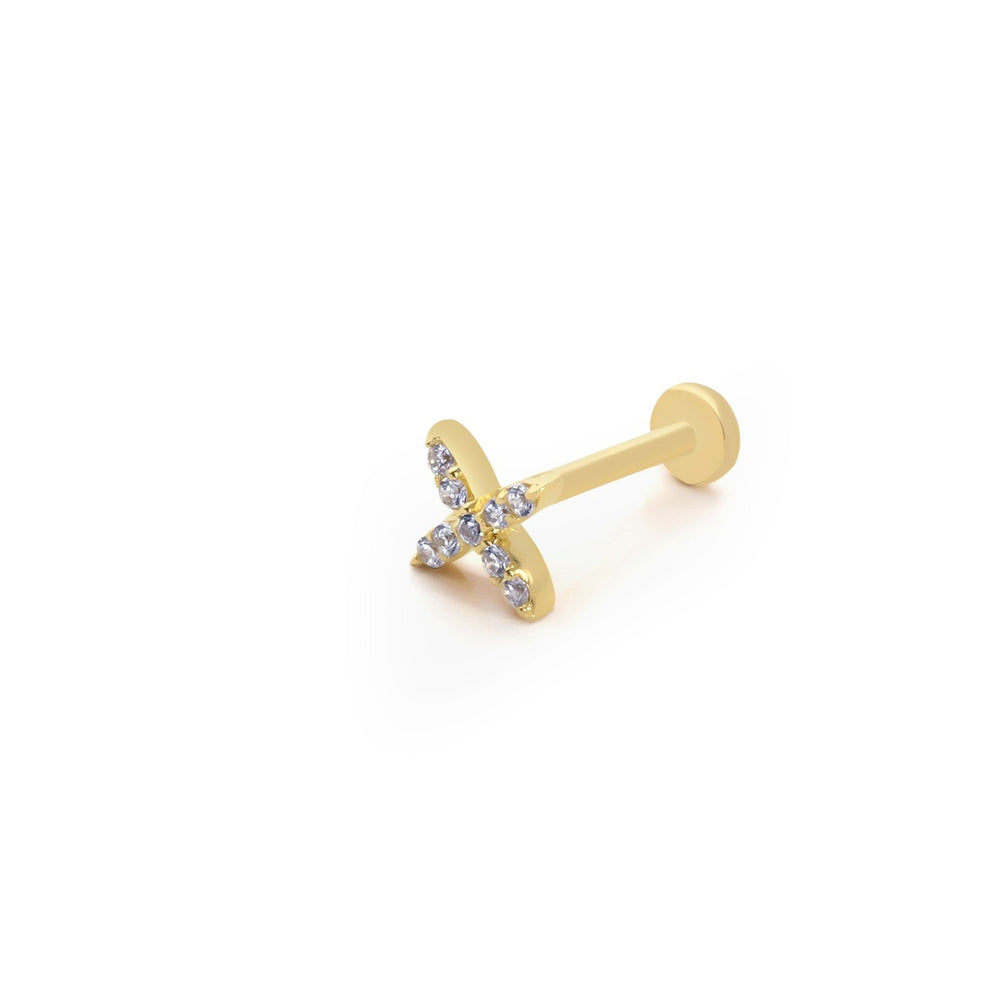 14k Gold Cross Model Stone Tragus Piercing