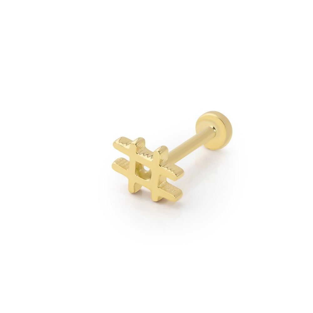 14k Gold Hashtag Symbol Tragus Piercing