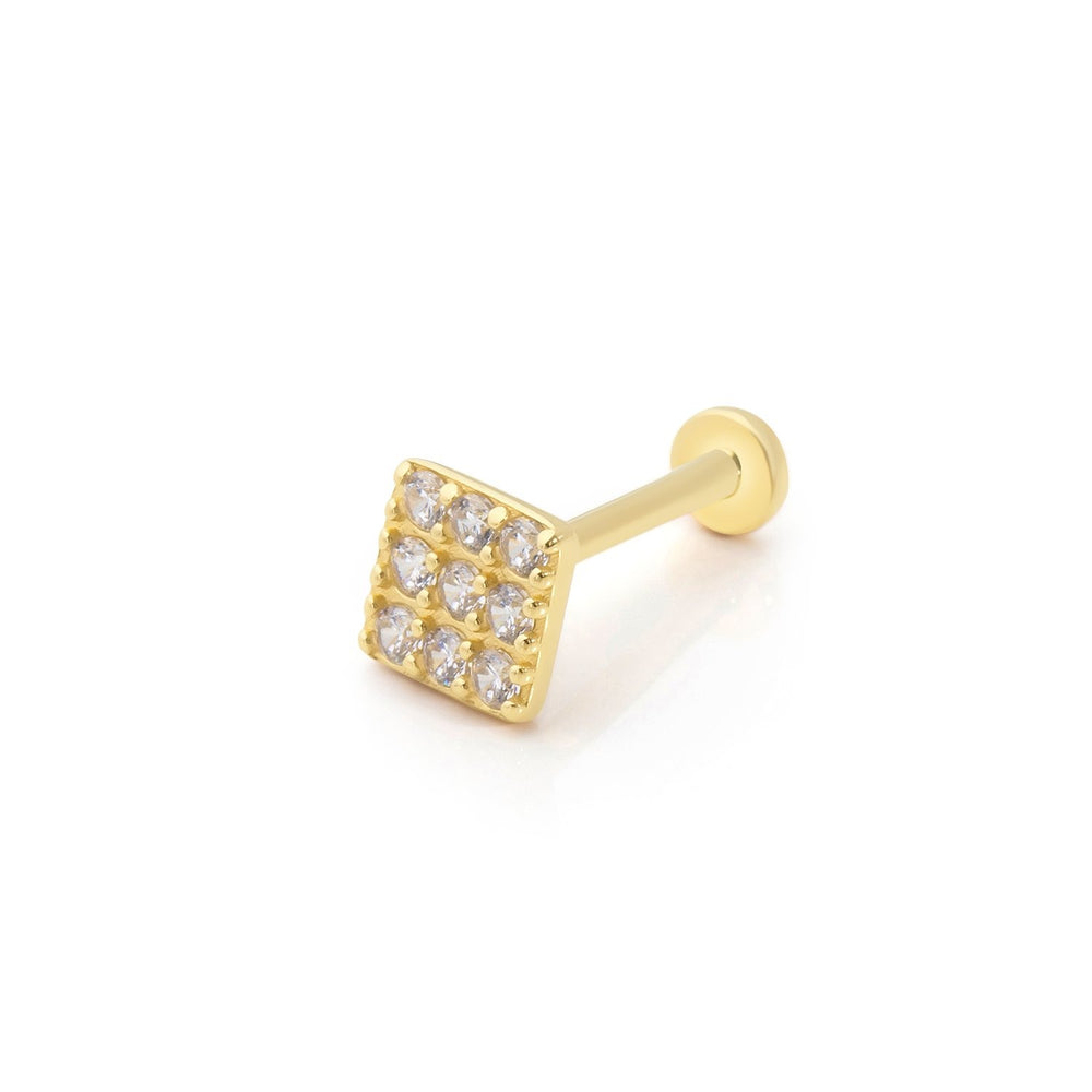 14k Gold Square Model Nine Stone Tragus Piercing