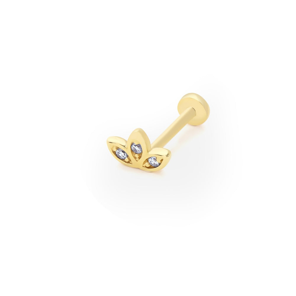 14k Gold Lotus Model Three Stone Tragus Piercing