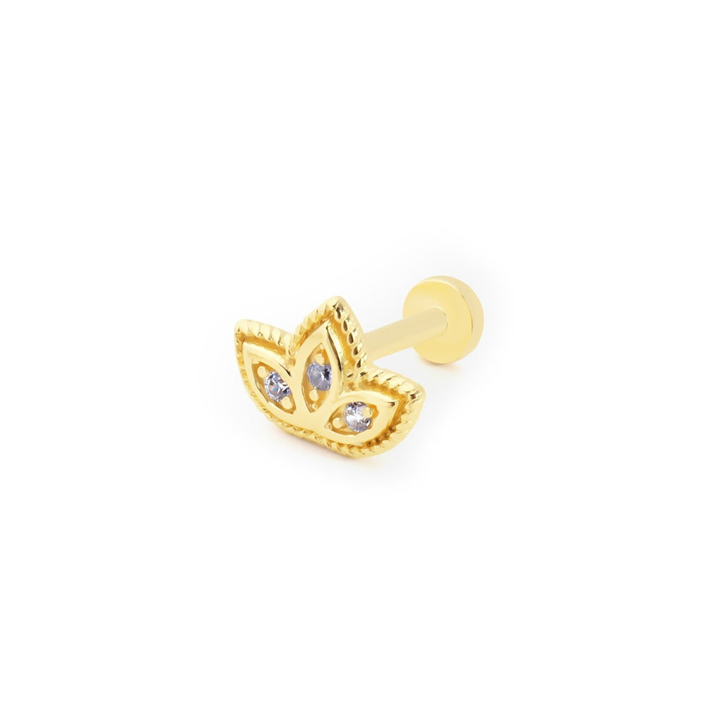 14k Gold Lotus Model Tragus Piercing with Machining Detail