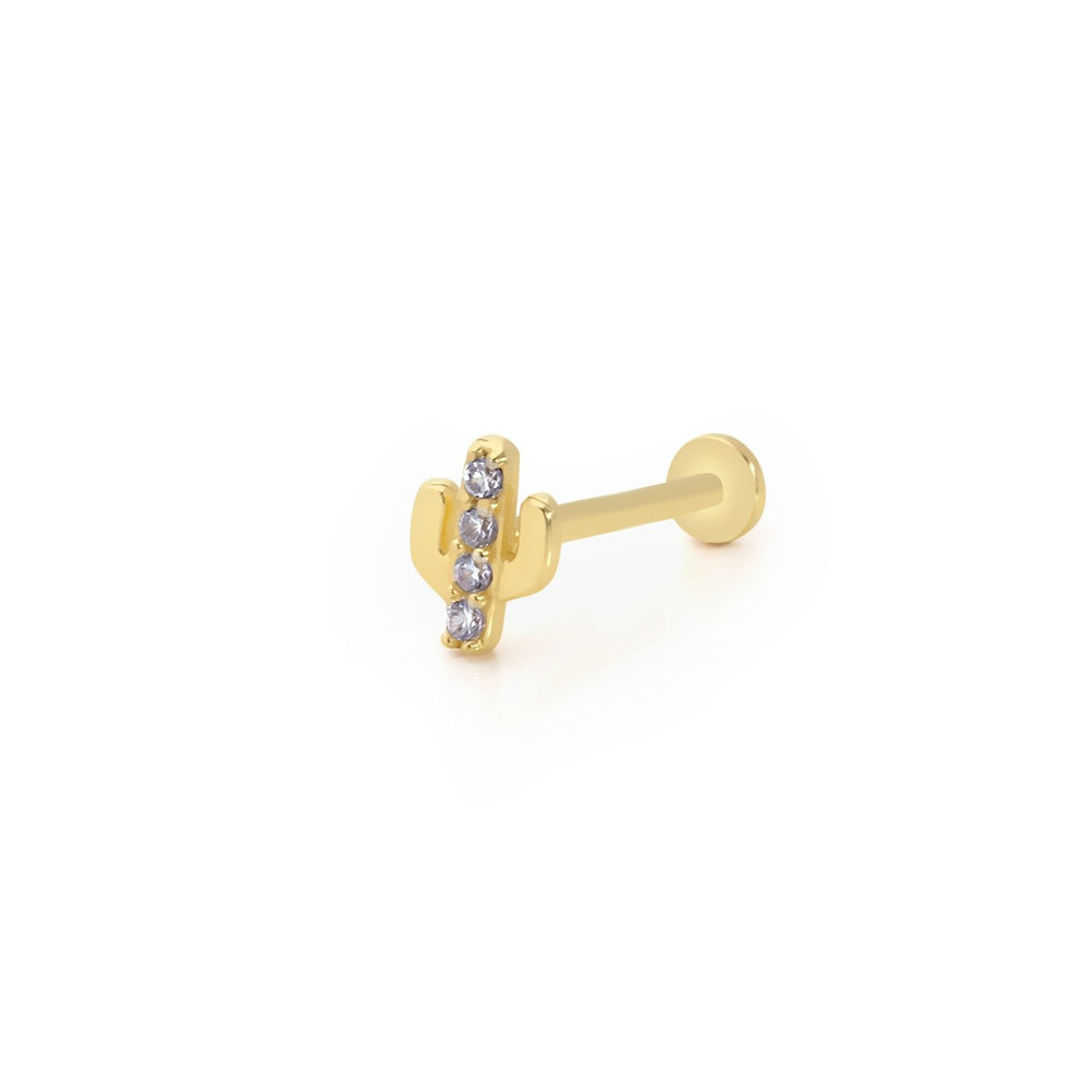 14k Gold Three Stone Cactus Model Tragus Piercing