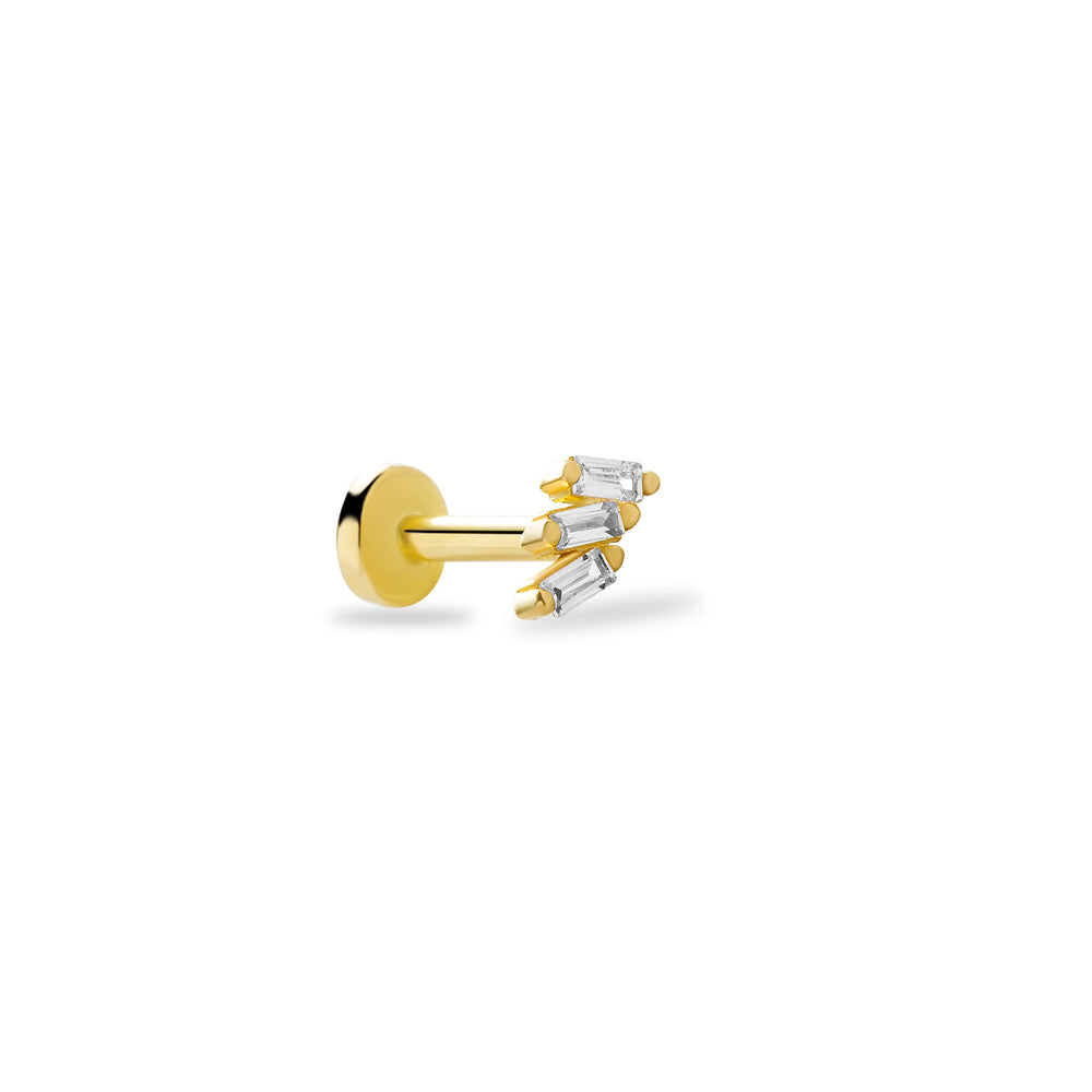14k Gold Triple Row Baguette Tragus Piercing