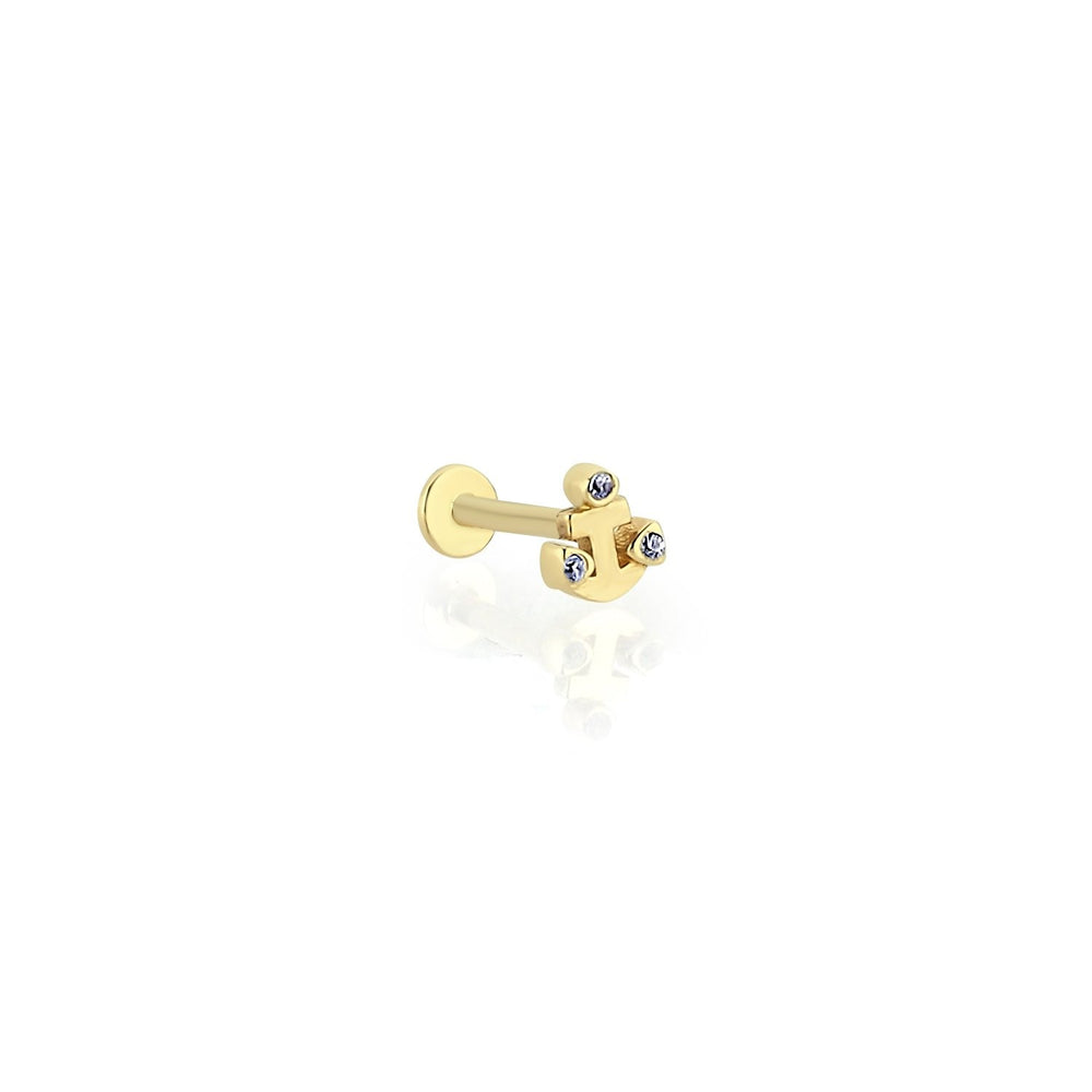 14k Gold Çapa Model Stone Tragus Piercing