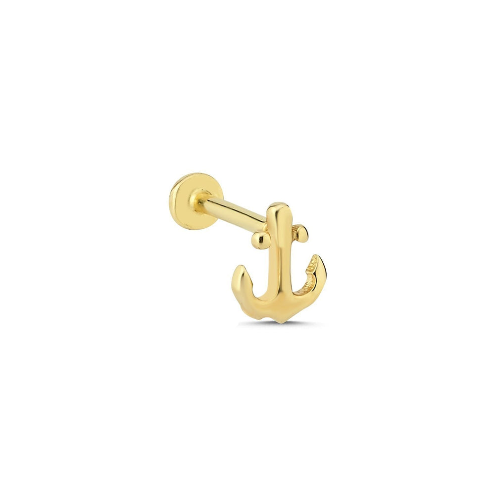 14k Gold Straight Anchor Model Tragus Piercing