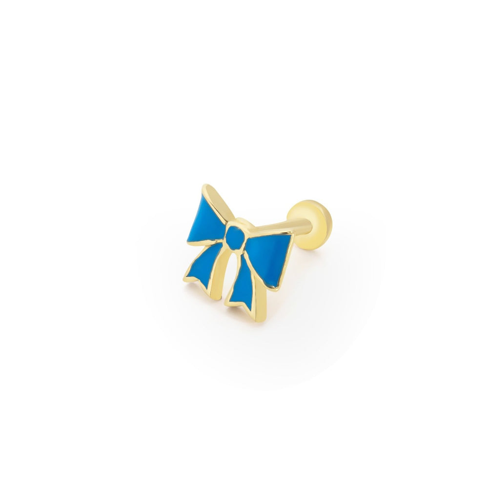 14k Gold Bow Model Blue Enameled Tragus Piercing