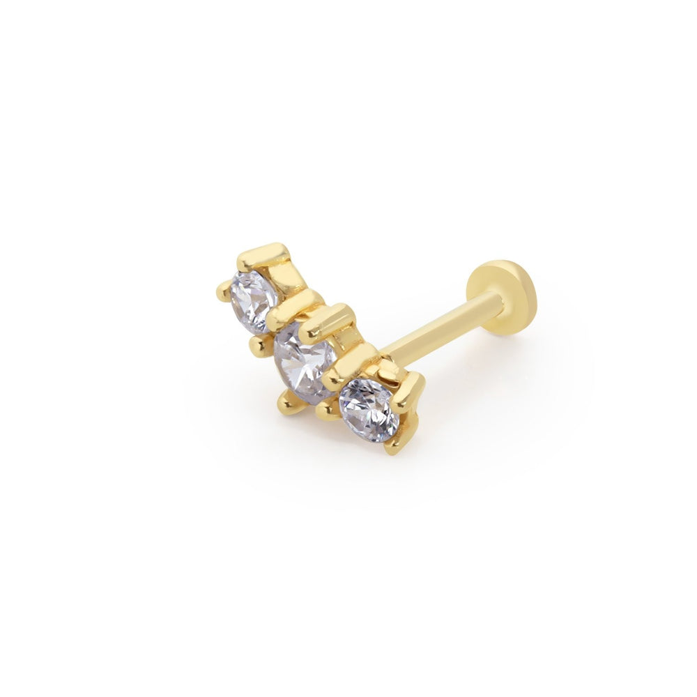14k Gold Three Stone Row Tragus Piercing