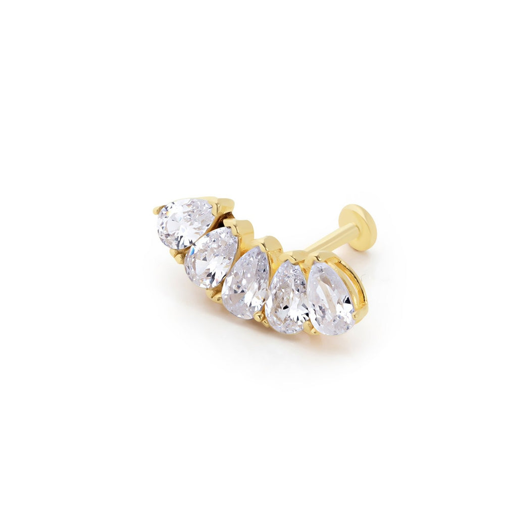 14k Gold Five Rows of Drop Stones Tragus Piercing