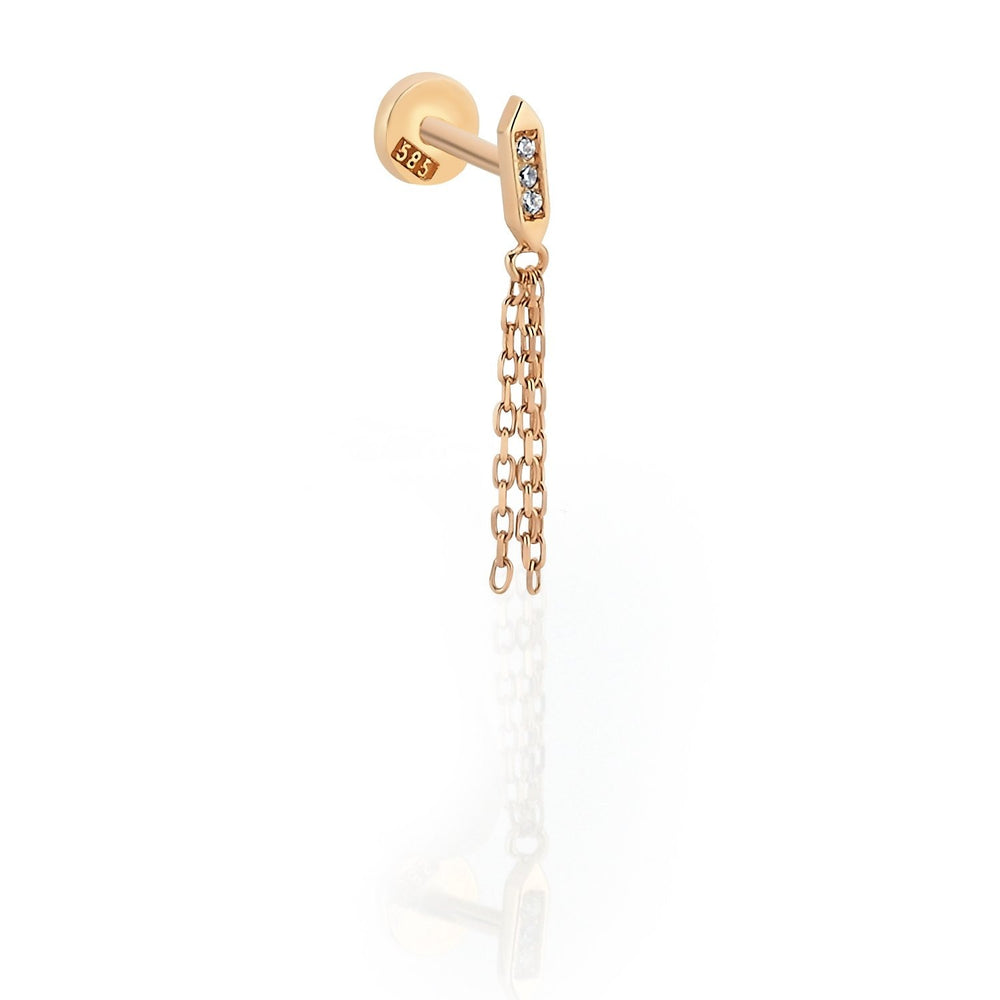 14k Gold Three-Stone Chain Tragus Piercing