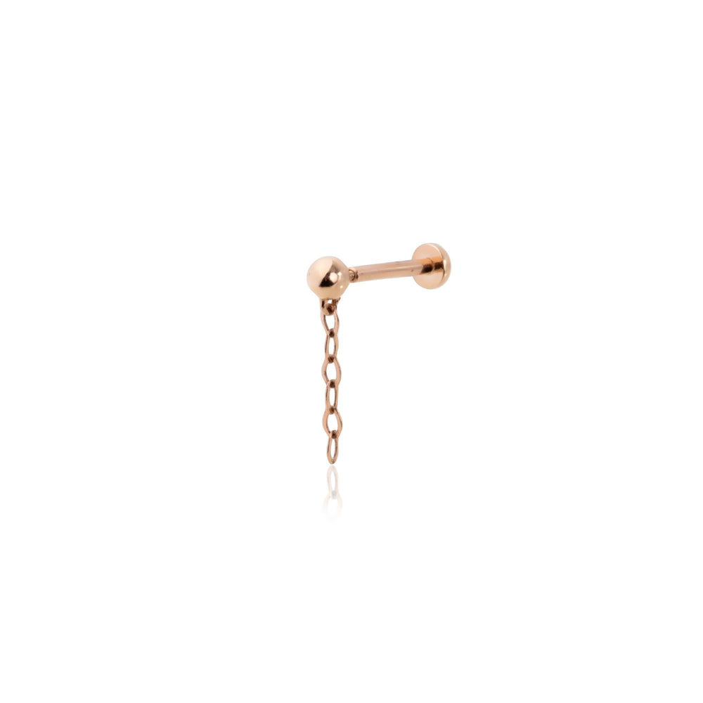 14k Gold Single Chain Tragus Piercing with Dangling Ball End