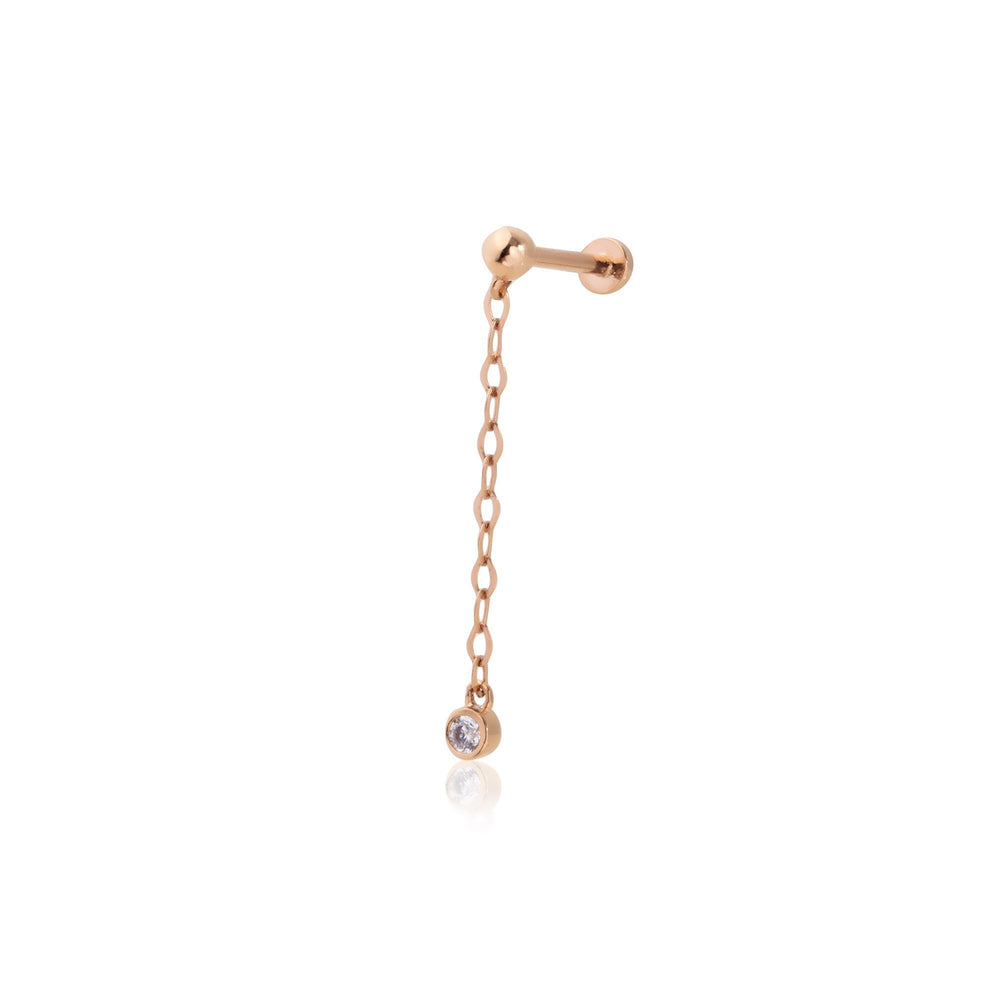 14k Gold Solitaire Tragus Piercing with Dangle Chain End