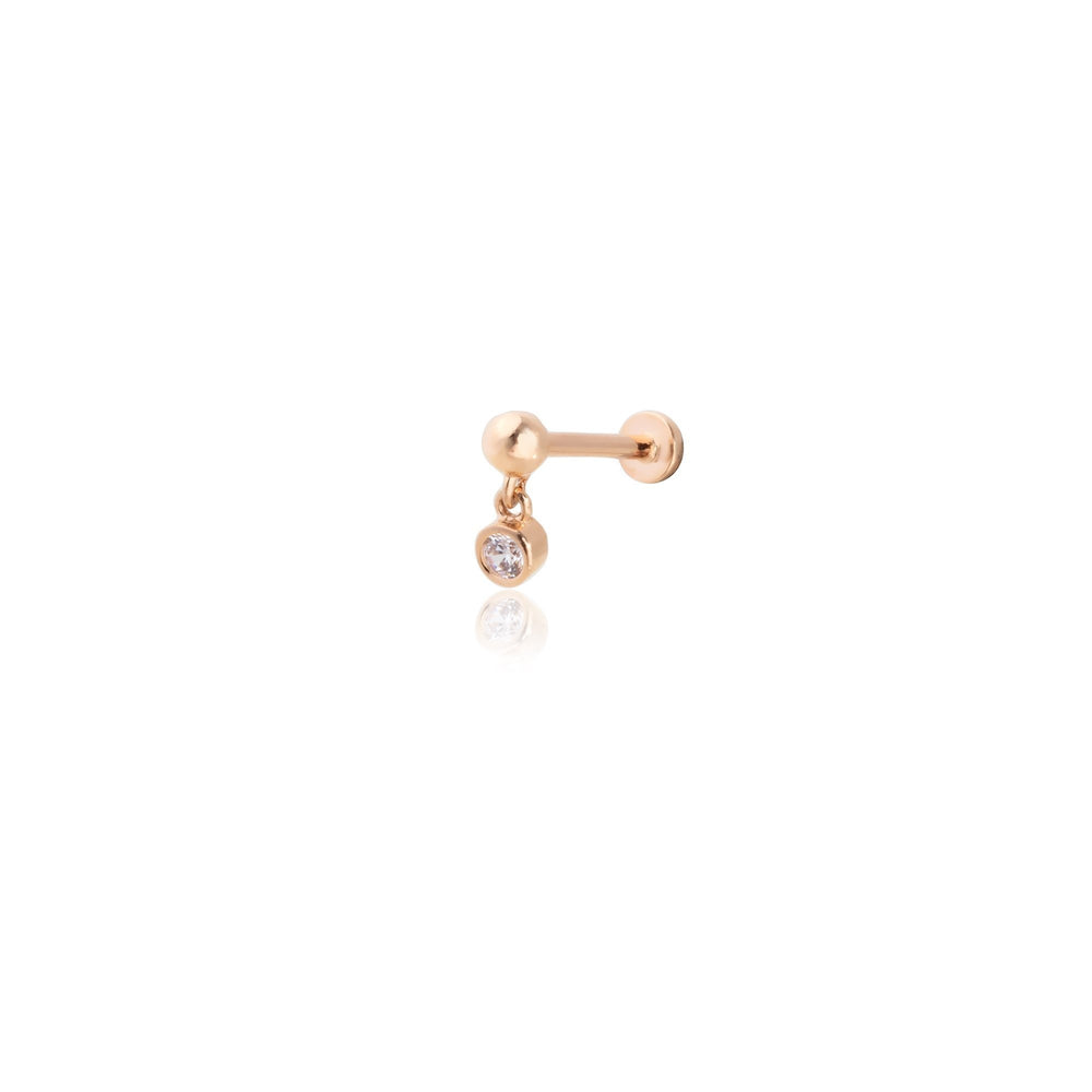 14k Gold Single Stone Tragus Piercing with Dangling Ball End
