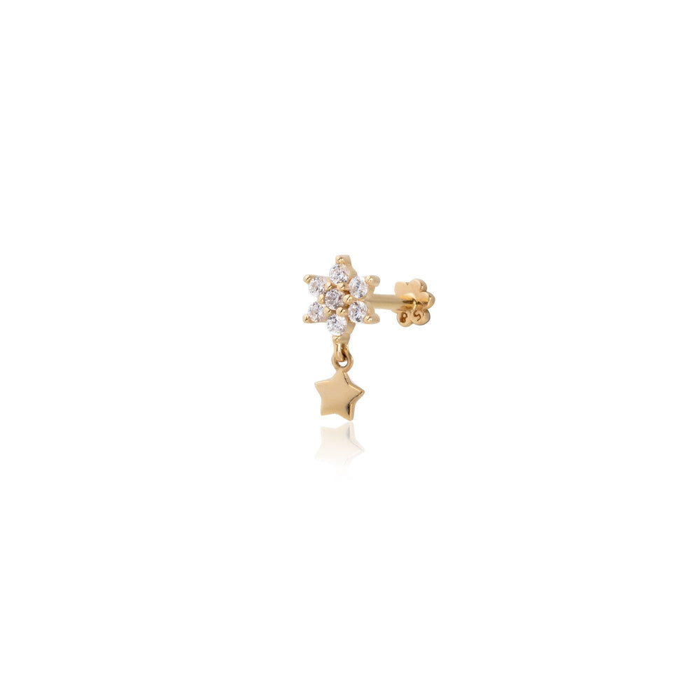 14k Gold Star Tragus Piercing with Stone Flower Tip