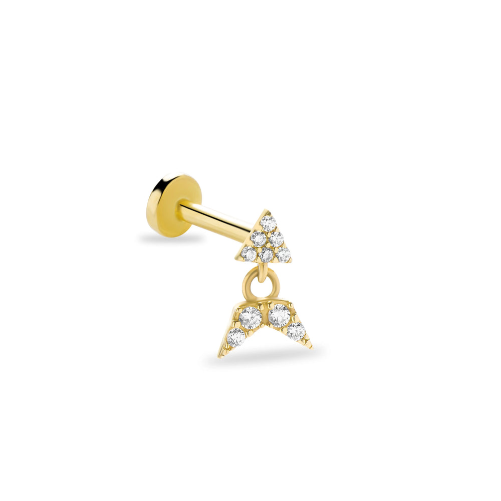 14k Gold Fishtail Tragus Piercing with Stone Triangle Tip