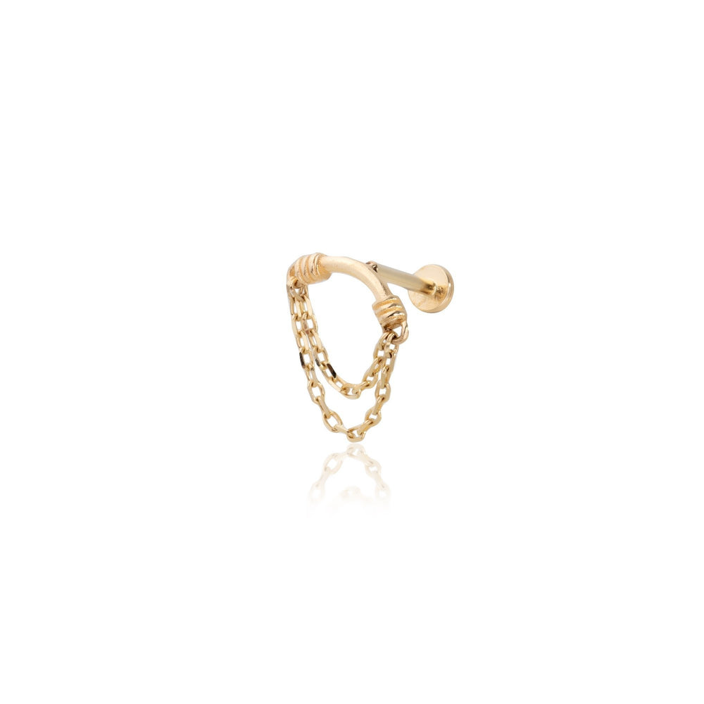 14k Gold Bent Bar Compound Chain Tragus Piercing