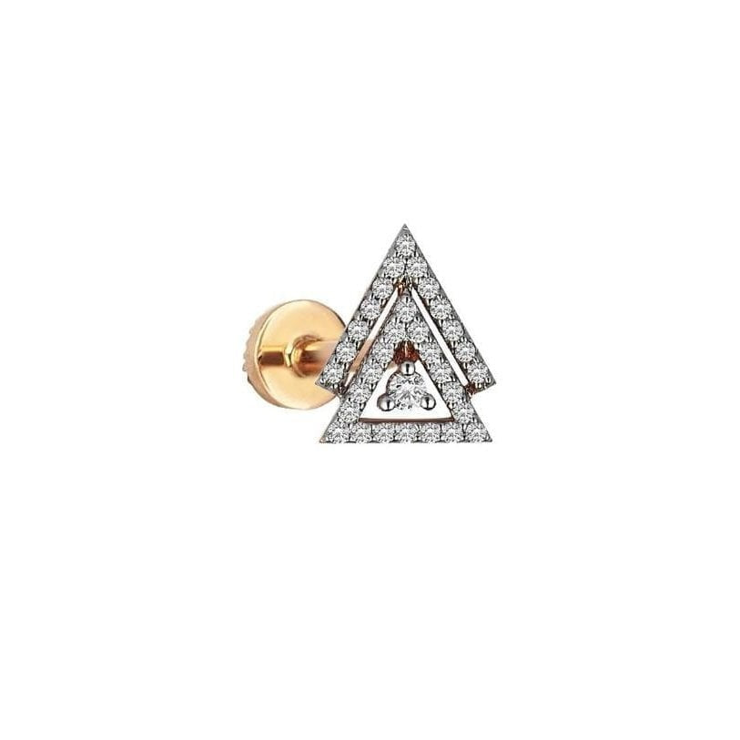 14k Gold Nested Triangle Model Stone Tragus Piercing