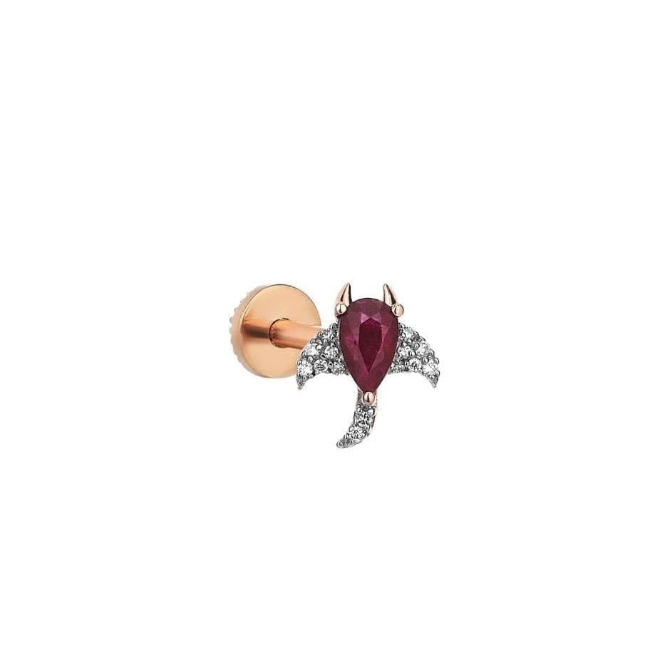 14k Gold Stingray Red Tragus Piercing