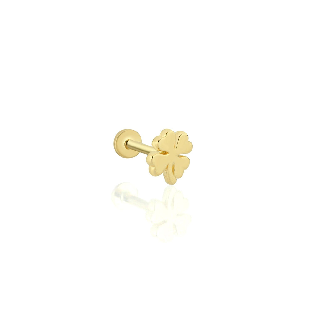 14k Gold Four Leaf Clover Tragus Piercing