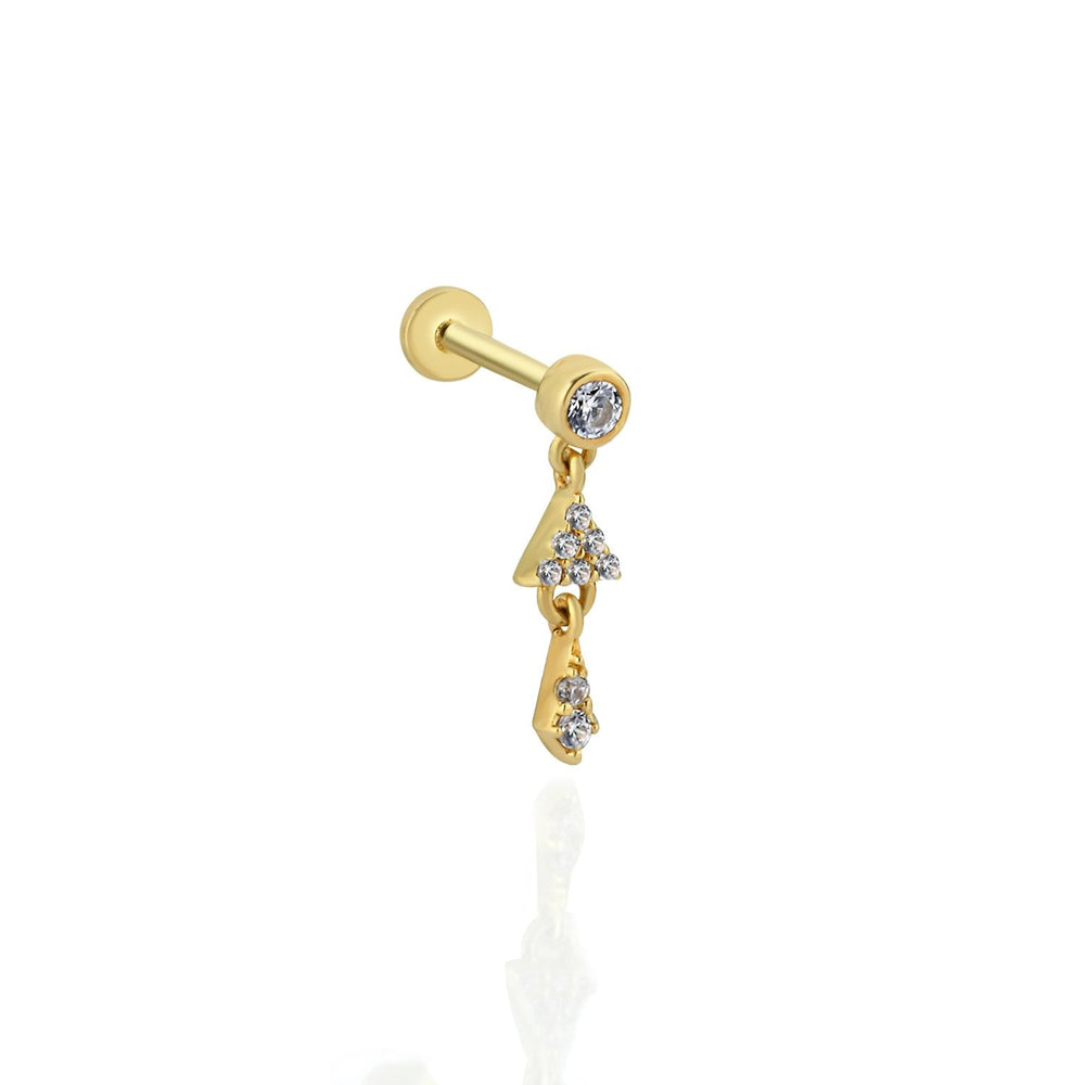 14k Gold Small Tragus Piercing with Dangle Shapes on the Solitaire Tip