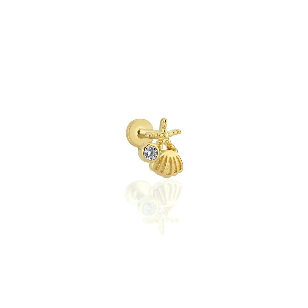 14k Gold Starfish & Shell Tragus Piercing