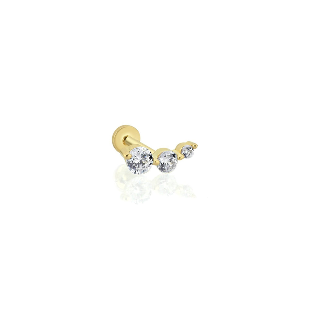 14k Gold Triple Row Stone Tragus Piercing