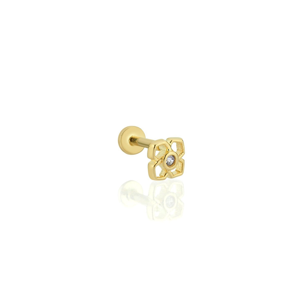 14k Gold Four Leaf Flower Solitaire Tragus Piercing