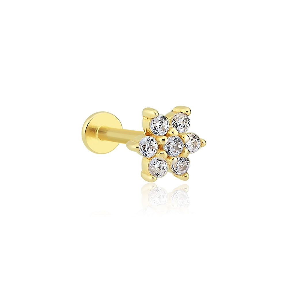 14k Gold Stone Flower Tragus Piercing