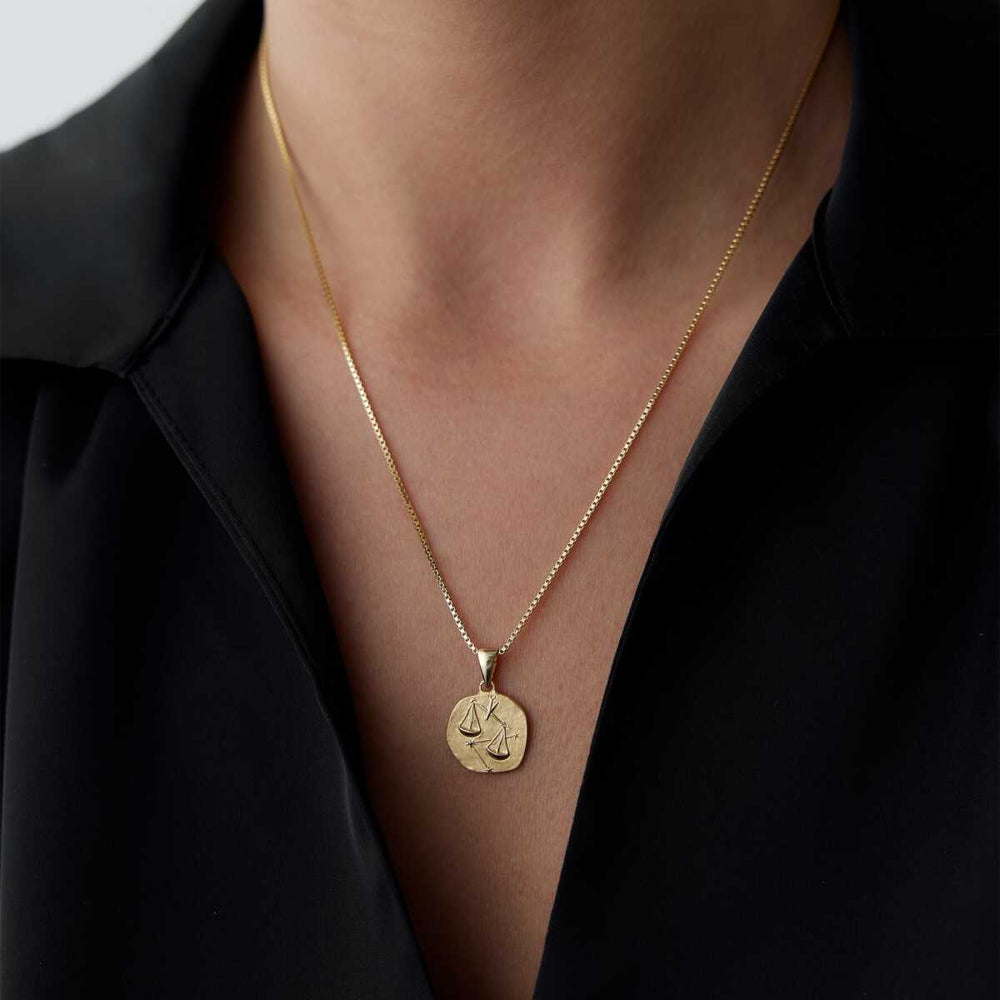 14k Gold Libra Zodiac Necklace - Solid 14k Gold Necklace