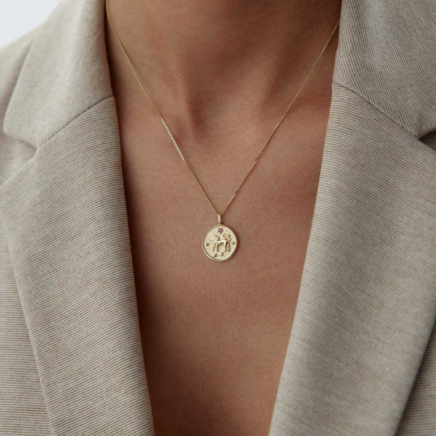 14k Gold Leo Zodiac Necklace - Solid 14k Gold Necklace