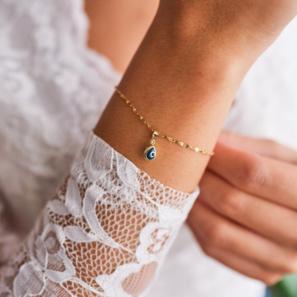 14k Solid Gold Evil Eye Protection Charm Bracelet 14k Solid Gold Bracelet, Gold Bracelet for women, Solid Gold Bracelet