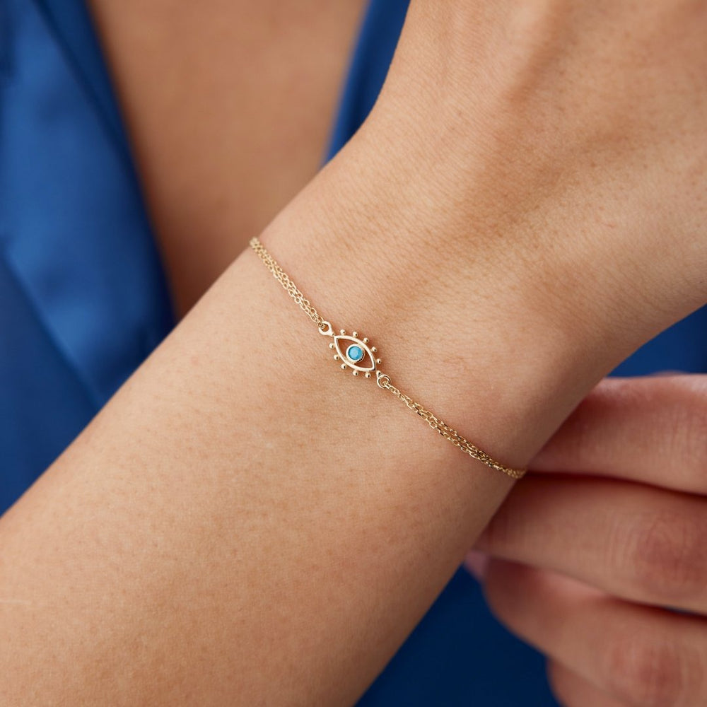14k Solid Gold Evil Eye Protection Turquoise Bracelet 14k Solid Gold Bracelet, Gold Bracelet for women, Solid Gold Bracelet