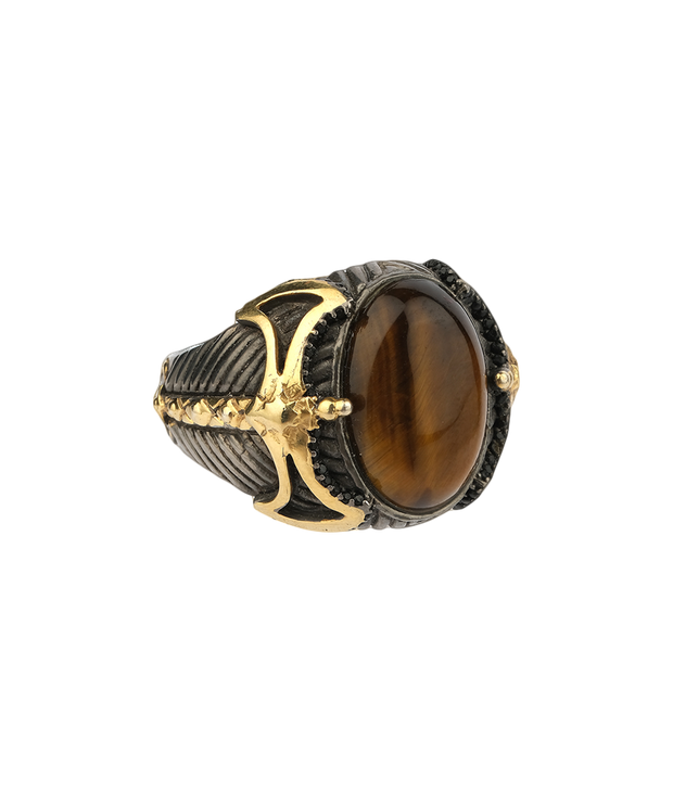 Mens' Tiger Eye Ring with Axe Details