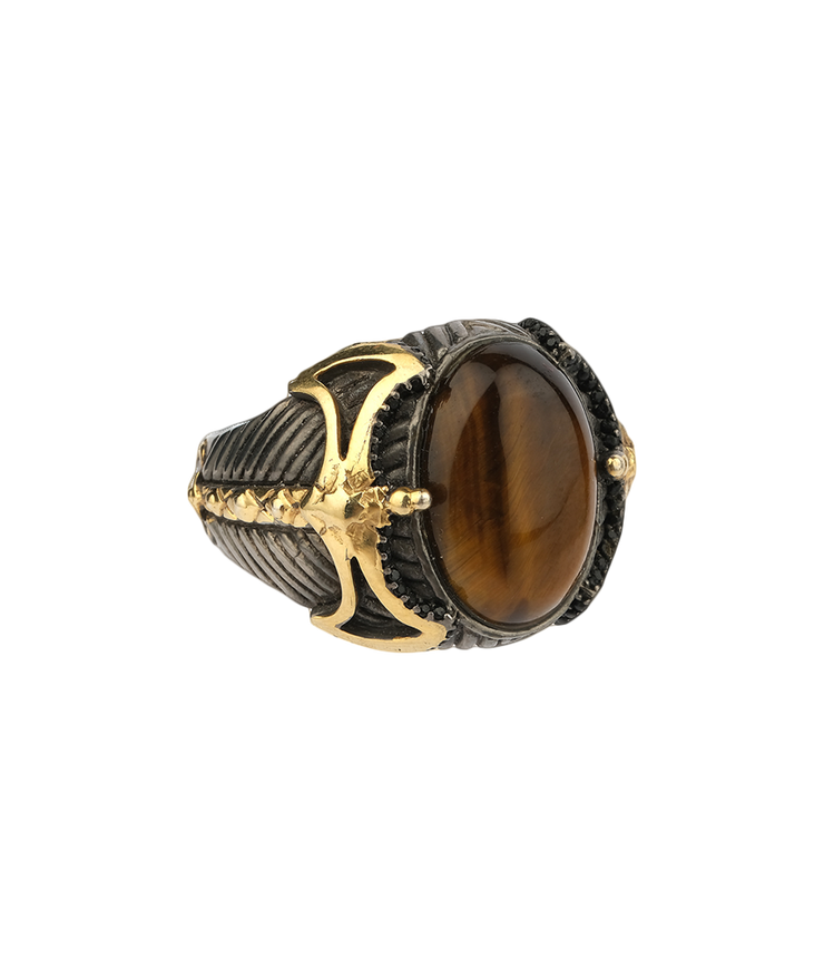Mens' Tiger Eye Ring with Axe Details