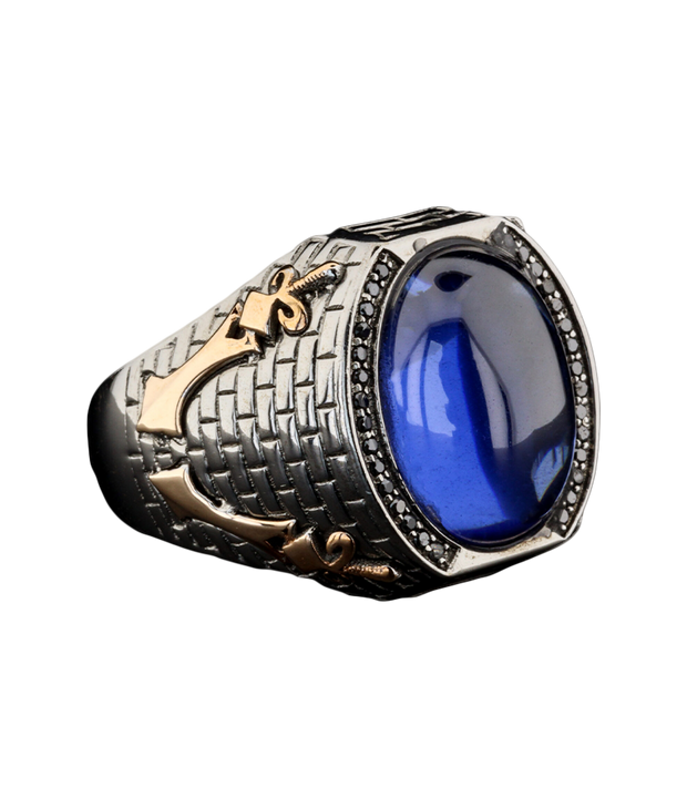 Men's Ring with Blue Stone and Sword