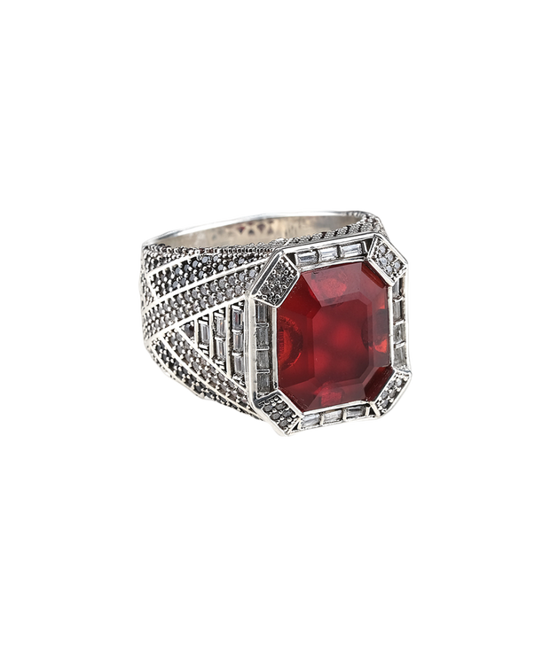 Men's Red  Stone Ring in Sterling Silver