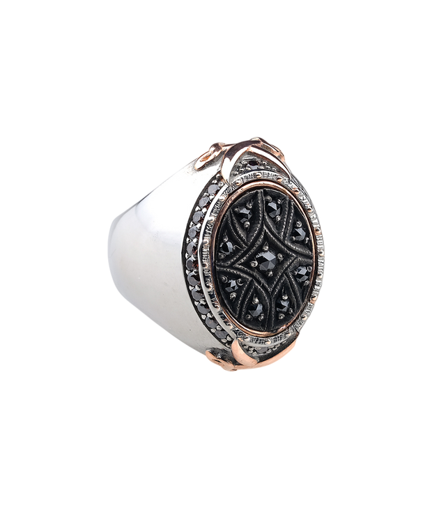 Men's Oval Signet Ring with Black CZ