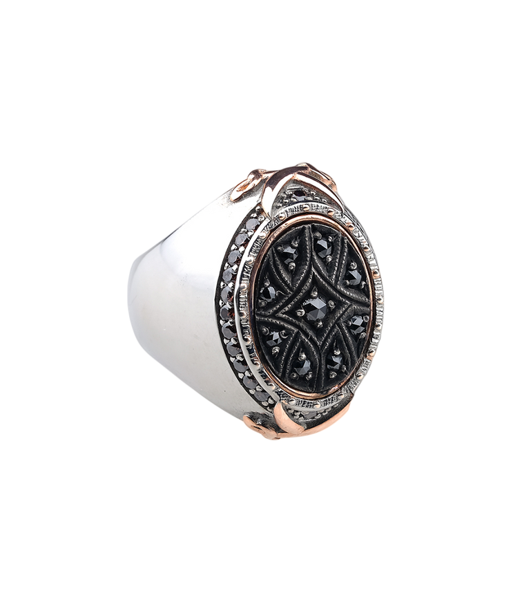 Men's Oval Signet Ring with Black CZ