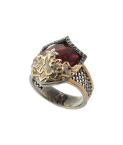 Mens Sterling Silver Red Stone Ring, Badr Battle