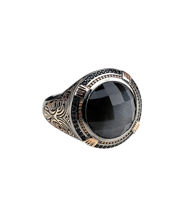 Men's Black Stone Ring in Sterling Silver