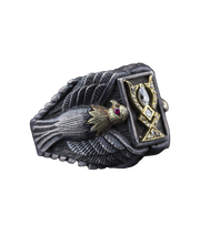 Men's Sterling Silver ring with Solid Gold Eagle  and Diamond