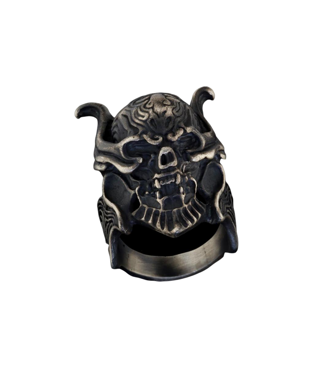 Men's Horned Skull Ring in Sterling Silver